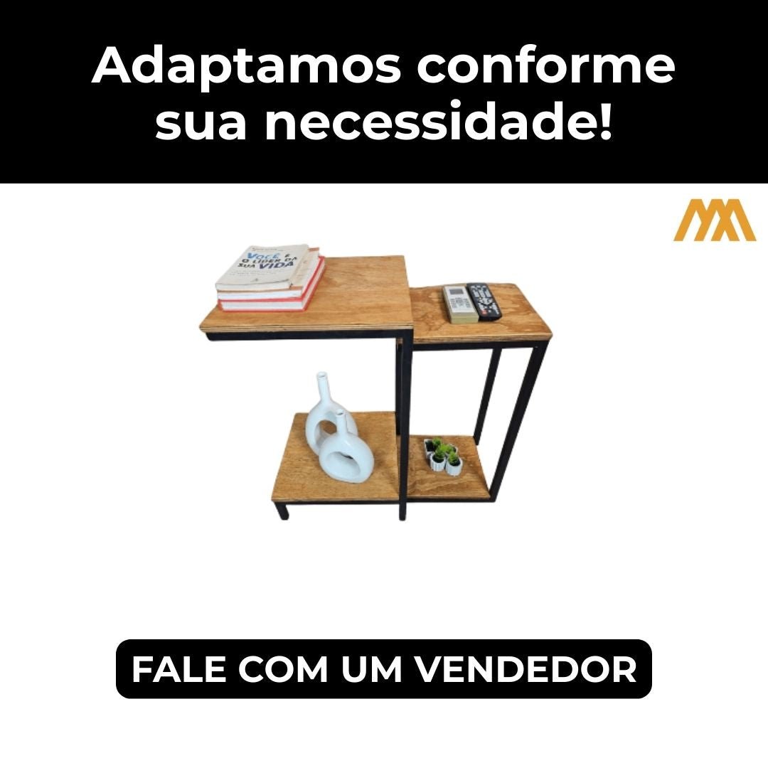 Mesa de canto dupla estilo industrial Capreze - MetaloArt