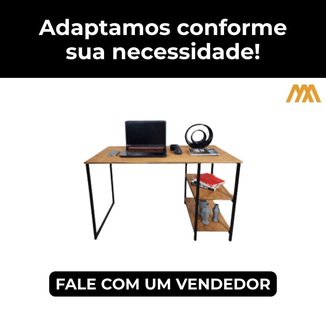 Mesa De Escritório Malbe Com Prateleiras Industrial - MetaloArt