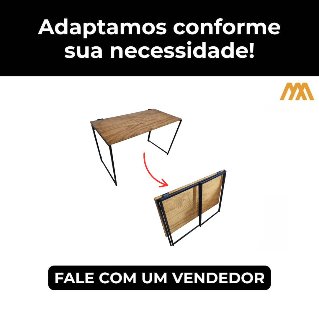 Mesa Dobrável Estilo Industrial Ônix - MetaloArt