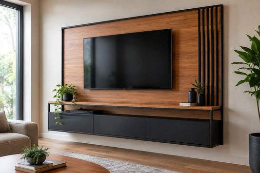 Painel Industrial para TV de Madeira e Metal - MetaloArt