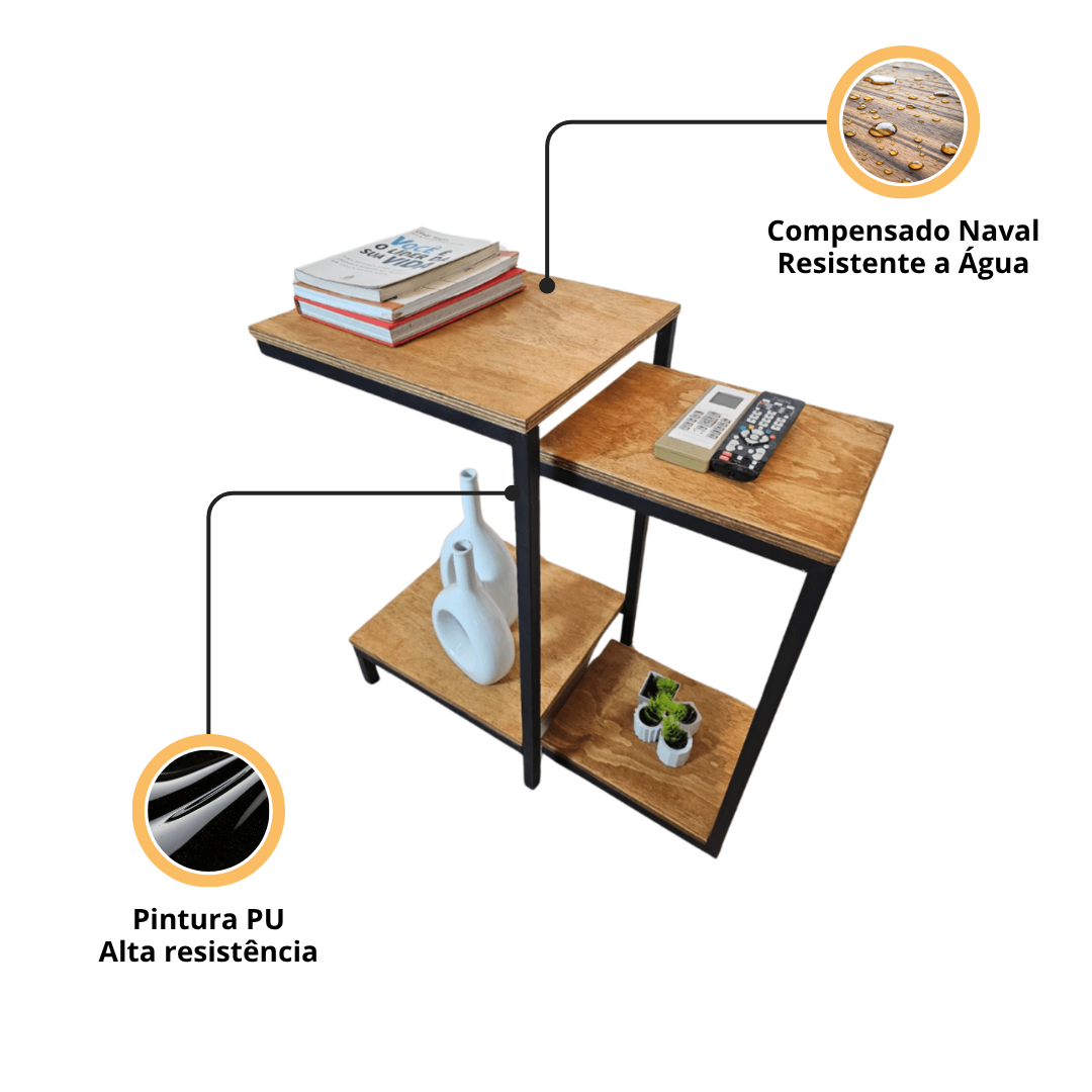 Mesa de canto dupla estilo industrial Capreze