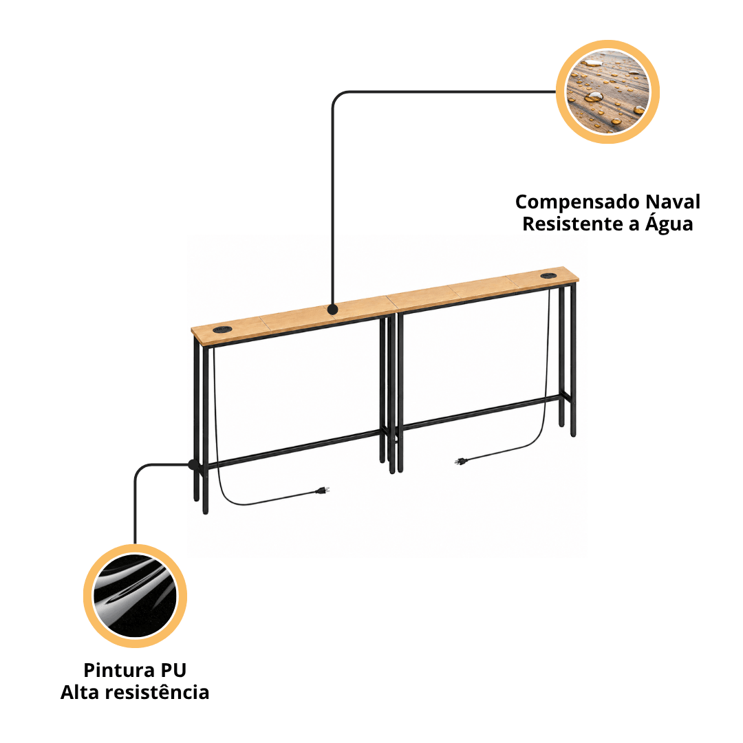 Aparador Traseiro Sofá com 2 Tomadas Soft - MetaloArt
