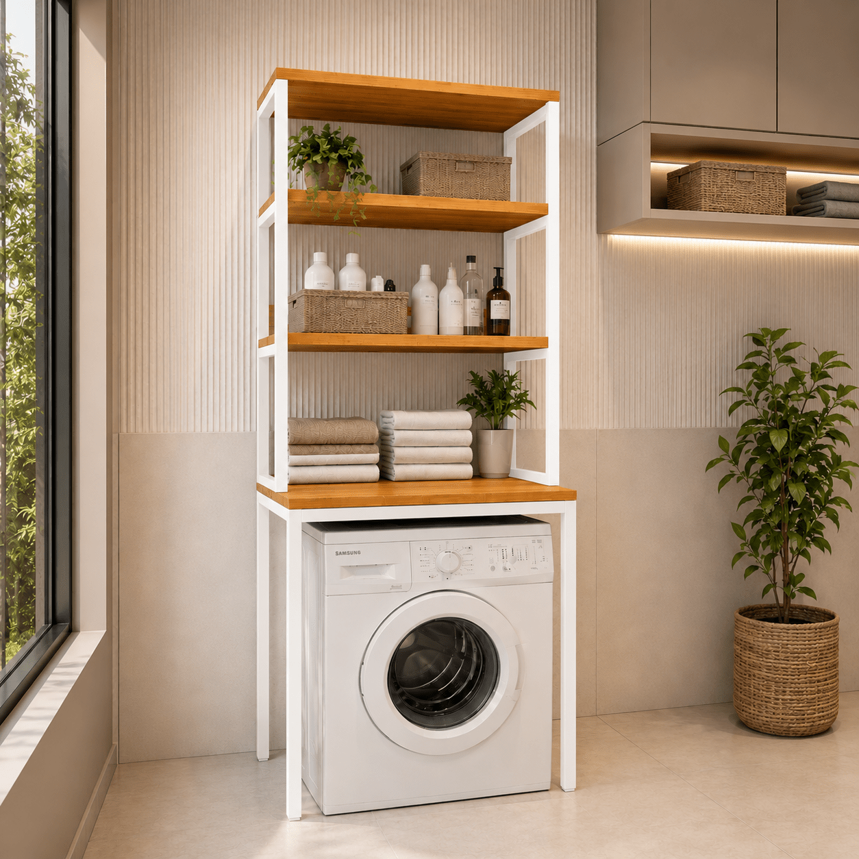 Armário Estilo Industrial para Máquina de Lavar Versa Estrutura Branca - MetaloArt