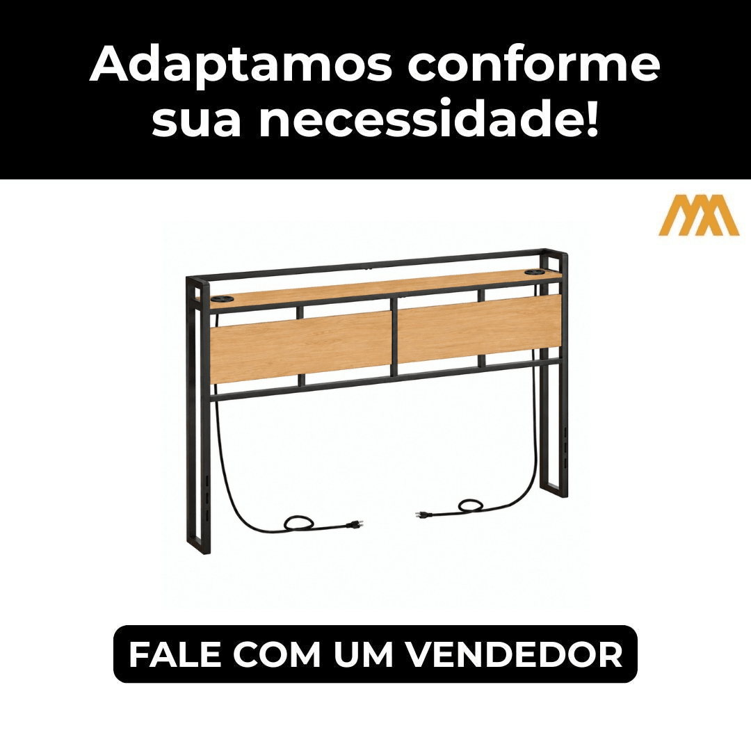 Cabeceira para Cama com 2 Tomadas, USB e USB-C Boreal - MetaloArt