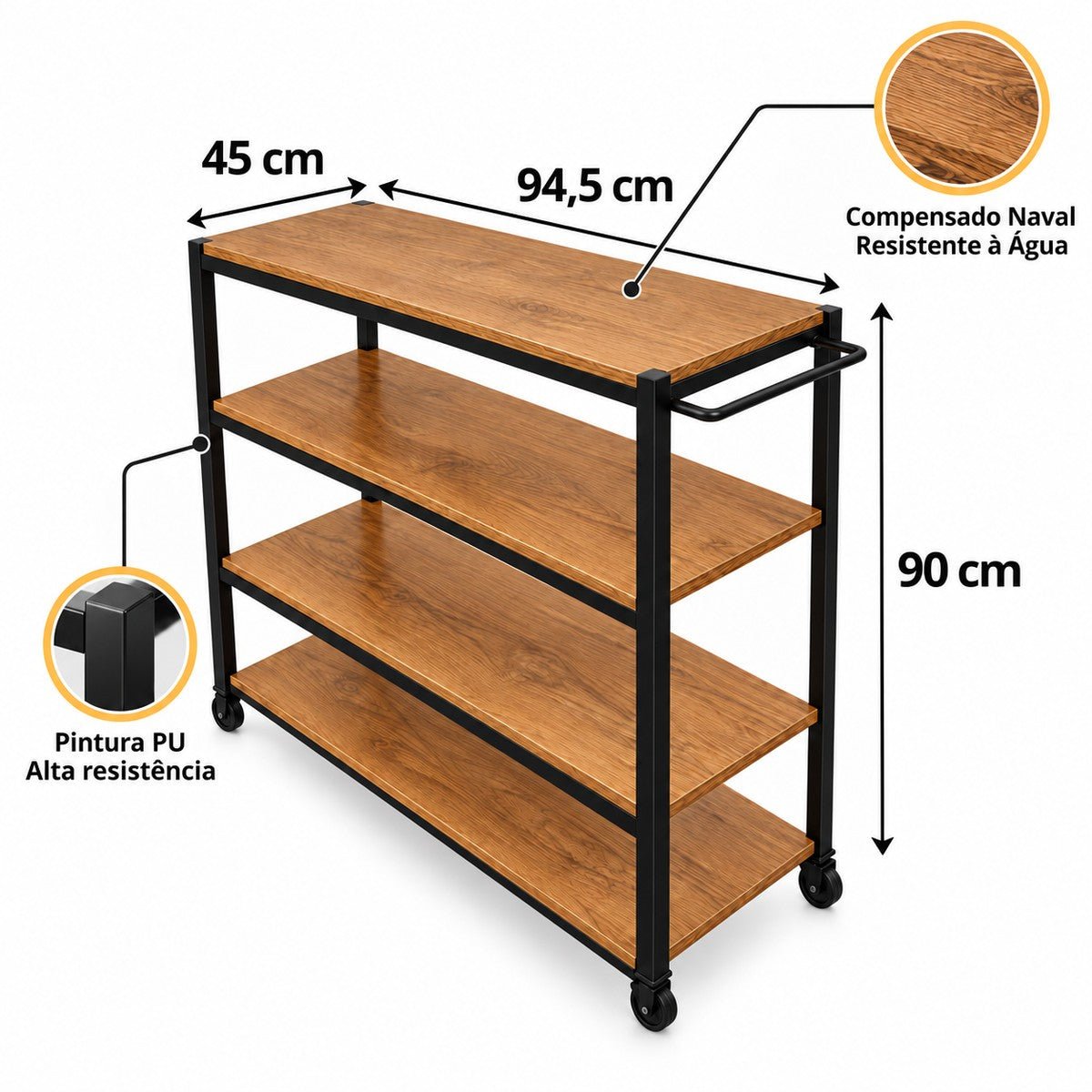 Carrinho Mesa Gourmet Industrial - MetaloArt