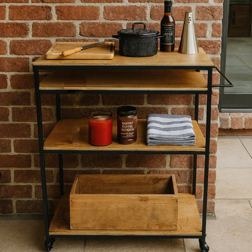 Ambiente Churrasco com o Carrinho Mesa Gourmet Industrial - MetaloArt