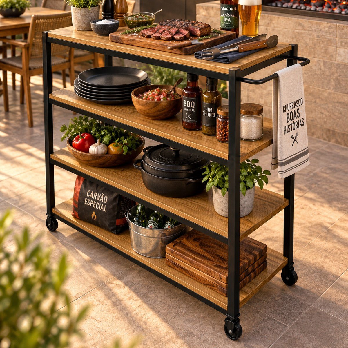 Carrinho Mesa Gourmet Industrial - MetaloArt