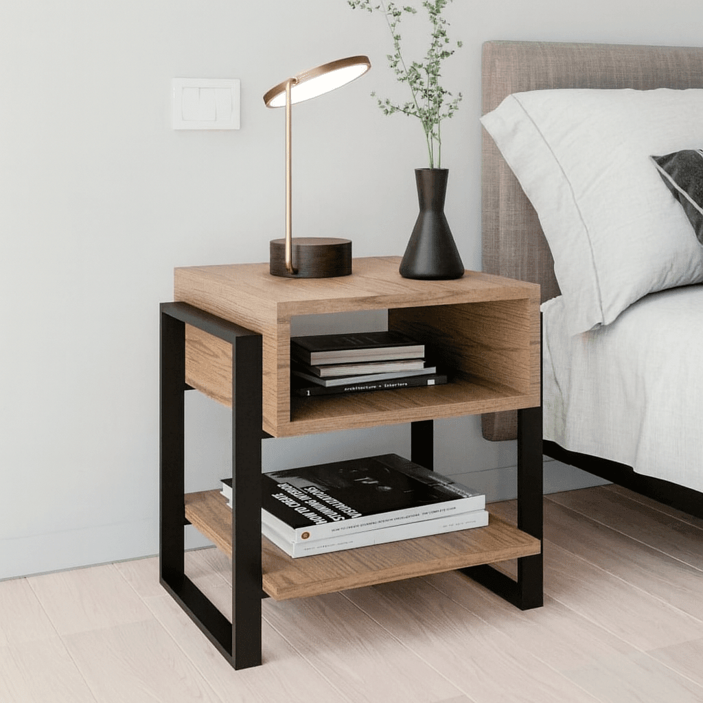 Ambiente com o Criado Mudo Estilo Industrial Varsovia - MetaloArt