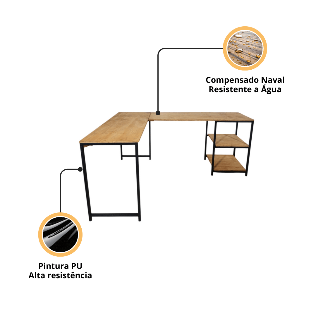 Escrivaninha em L Industrial Florença - MetaloArt