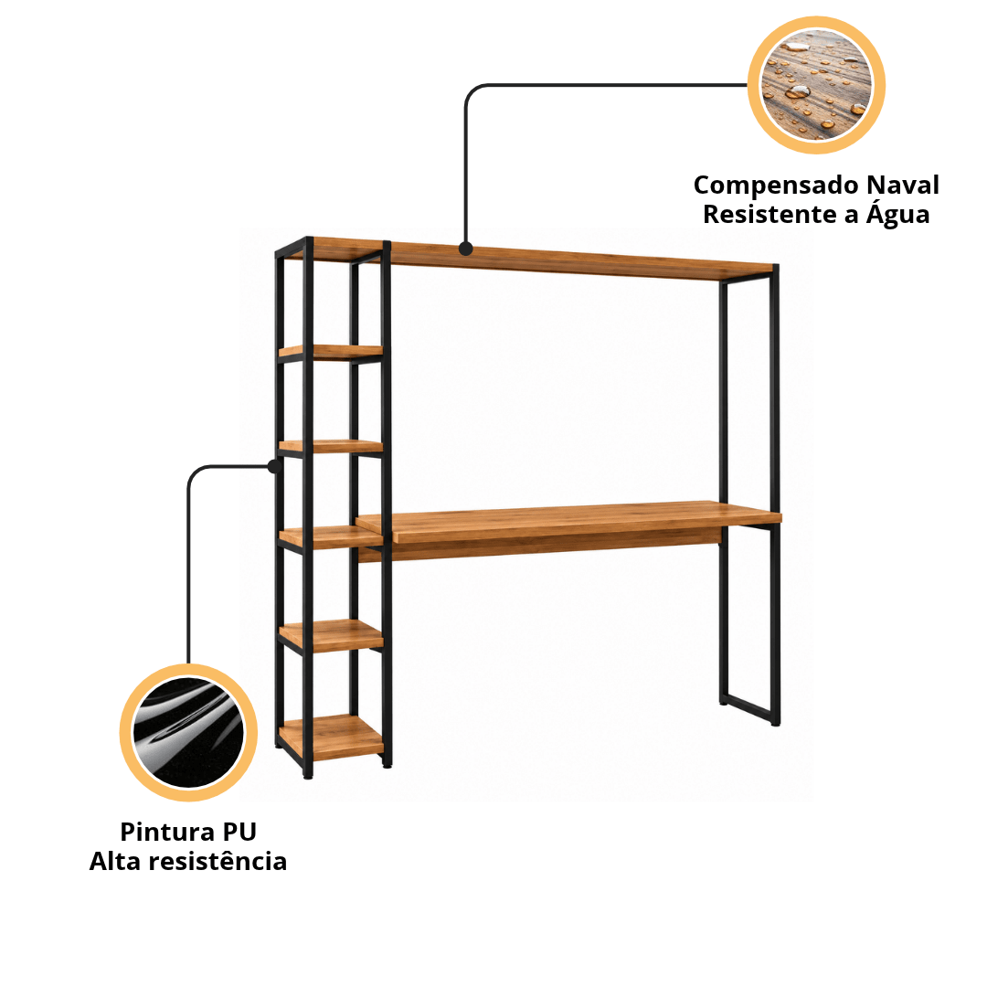 Estante e Escrivaninha Industrial Milão - MetaloArt
