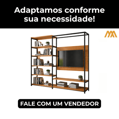 Adaptamos a Estante Rack para TV com Painel e Nichos Estilo Industrial Dubai - MetaloArt