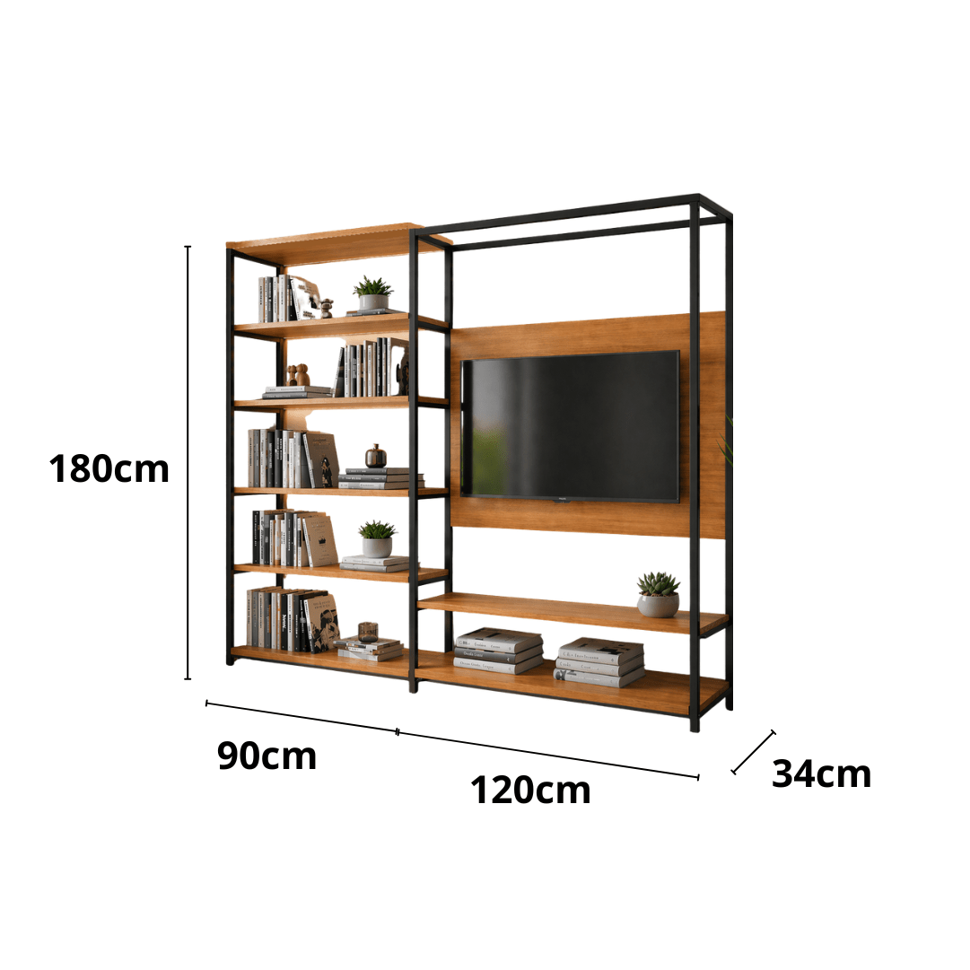 Medidas da Estante Rack para TV com Painel e Nichos Estilo Industrial Dubai - MetaloArt