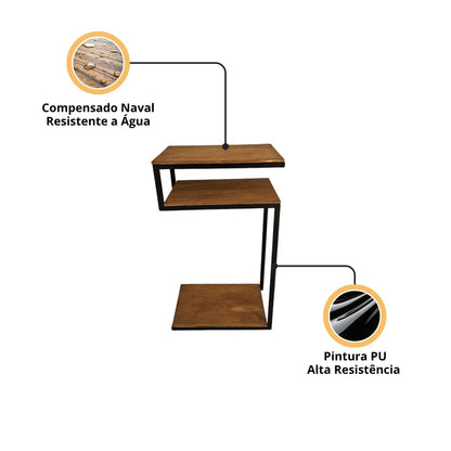 Mesa de apoio lateral industrial em S 69 x 25 x 45 - MetaloArt