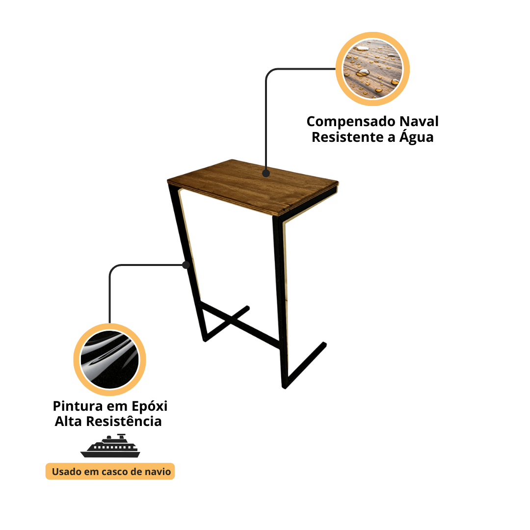 mesa de apoio lateral industrial pinus sveinn - My Store