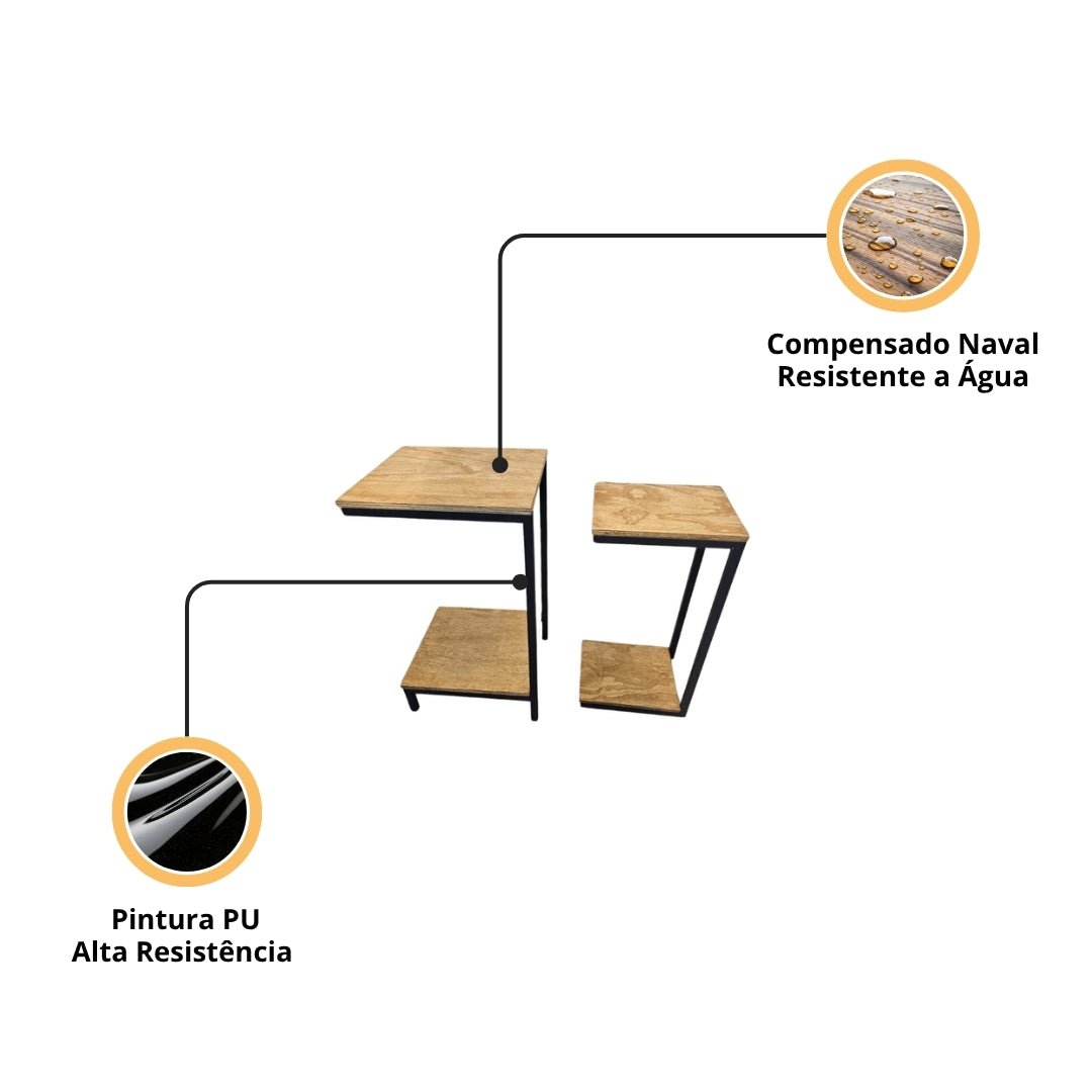 Mesa de canto dupla estilo industrial Capreze - MetaloArt