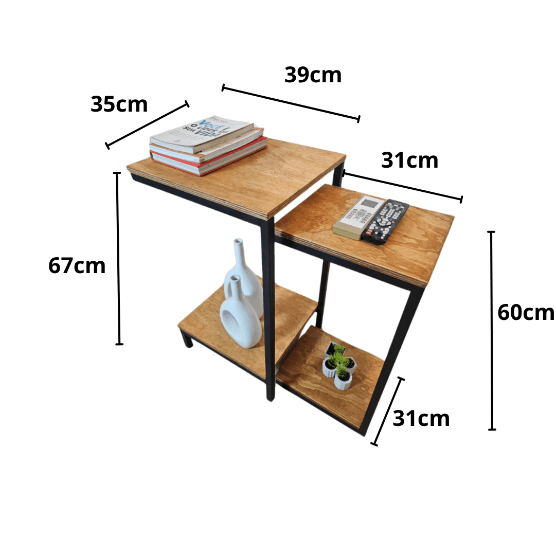 Mesa de canto dupla estilo industrial Capreze - MetaloArt