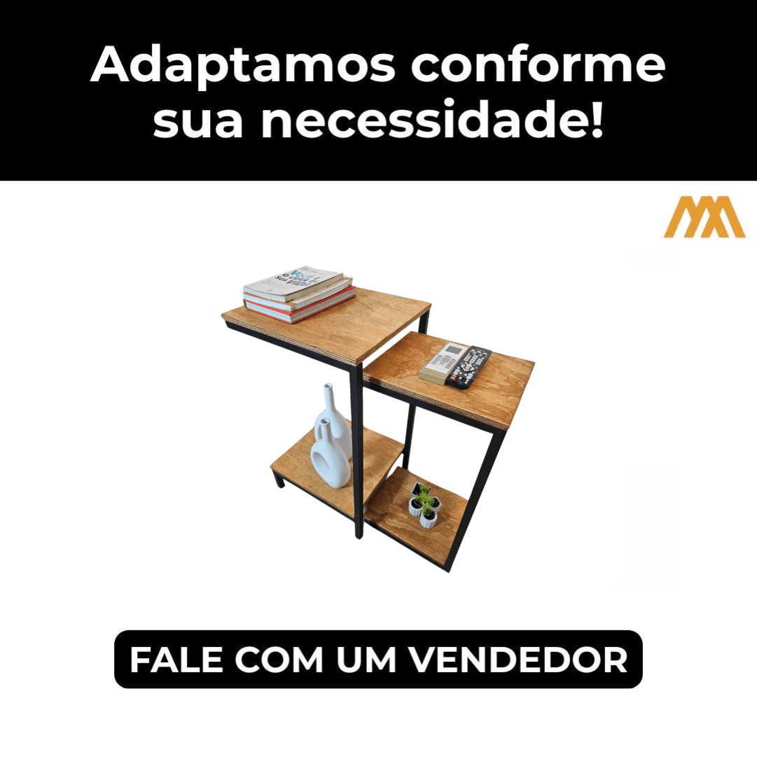 Mesa de canto dupla estilo industrial Capreze - MetaloArt