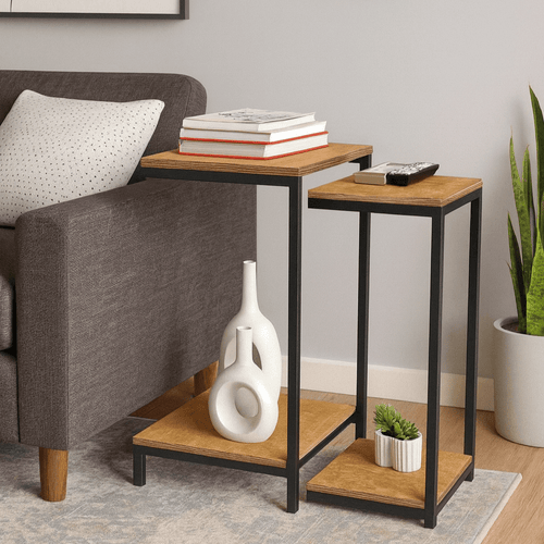 Mesa de canto dupla estilo industrial Capreze - MetaloArt