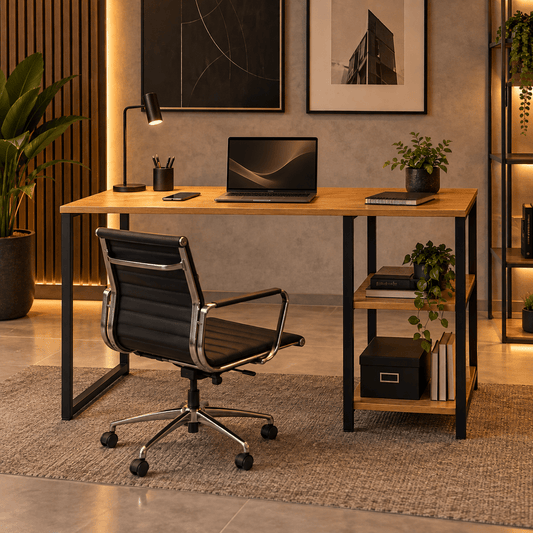 Mesa de Escritório Industrial Malbe com Prateleiras e Escrivaninha - MetaloArt