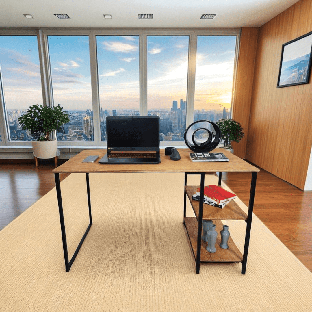 Mesa De Escritório Malbe Com Prateleiras Industrial - MetaloArt