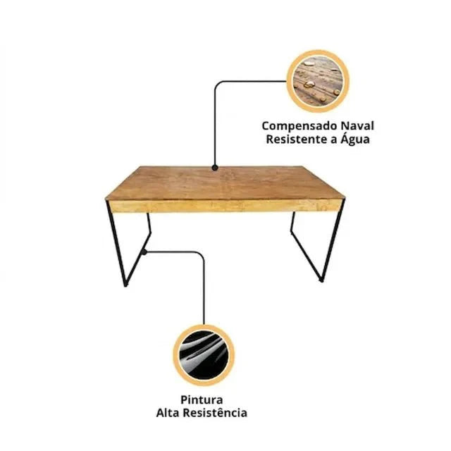 Mesa De Jantar Estilo Industrial Rústica - MetaloArt