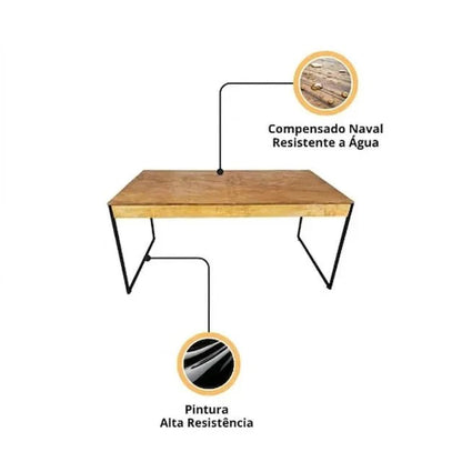 Mesa De Jantar Estilo Industrial Rústica - MetaloArt
