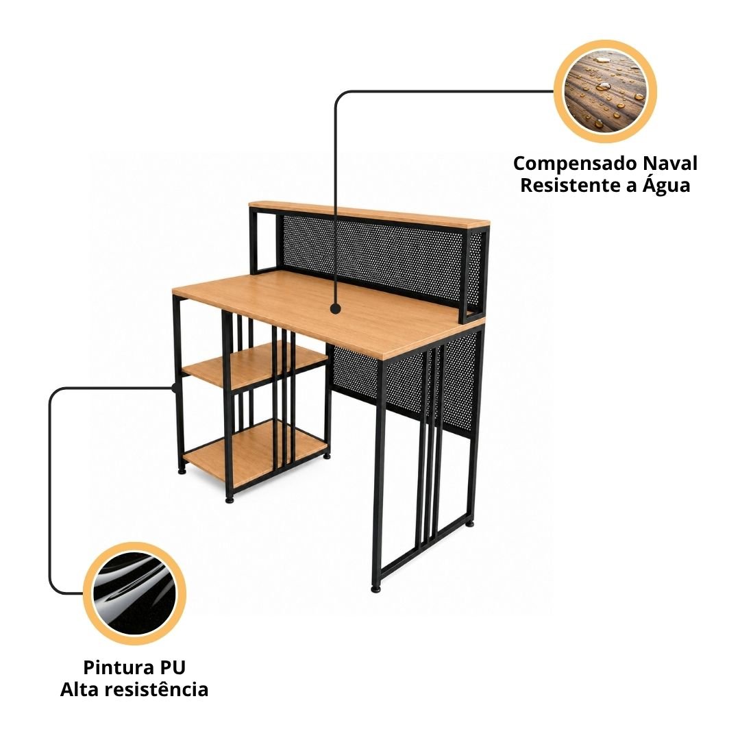 Mesa Escrivaninha Industrial Sora - MetaloArt