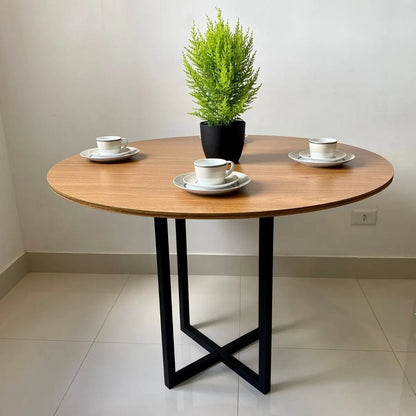 Ambiente com a Mesa Redonda Estilo Industrial Argo - MetaloArt