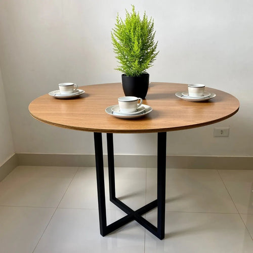 Ambiente com a Mesa Redonda Estilo Industrial Argo - MetaloArt