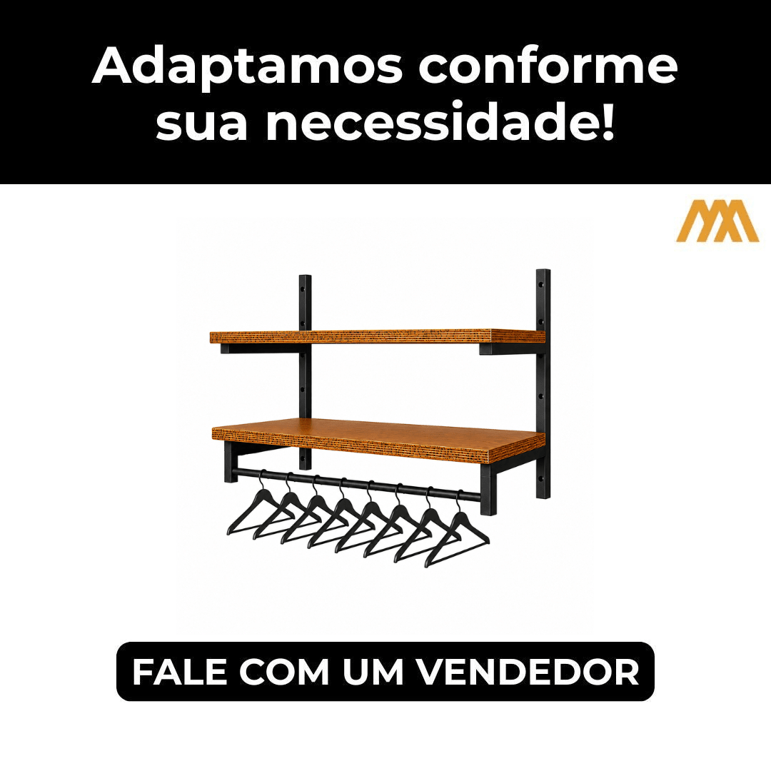 Prateleira Industrial com Cabideiro Zayn - MetaloArt