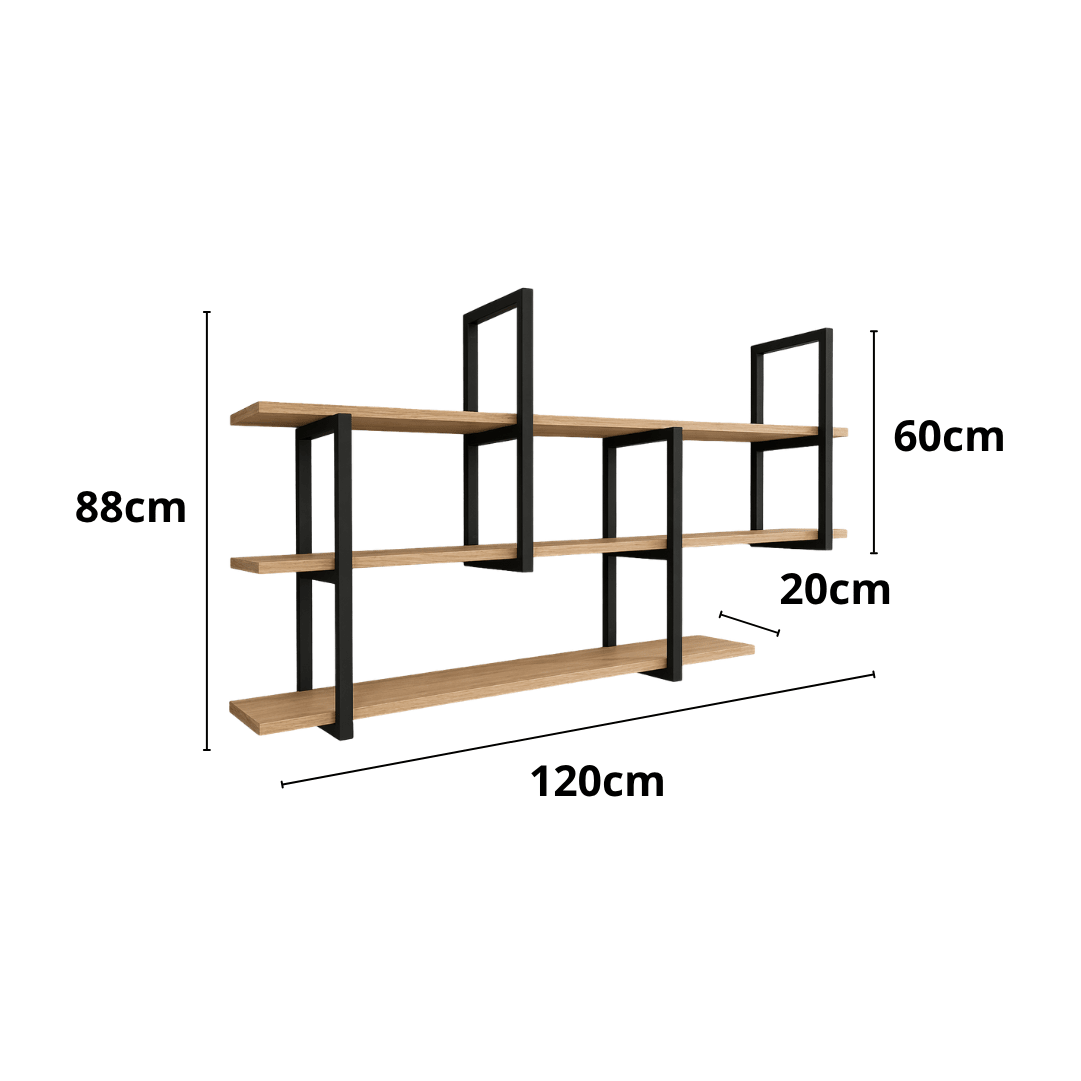 Prateleira industrial parede Barr 120 x 88 x 20 - MetaloArt