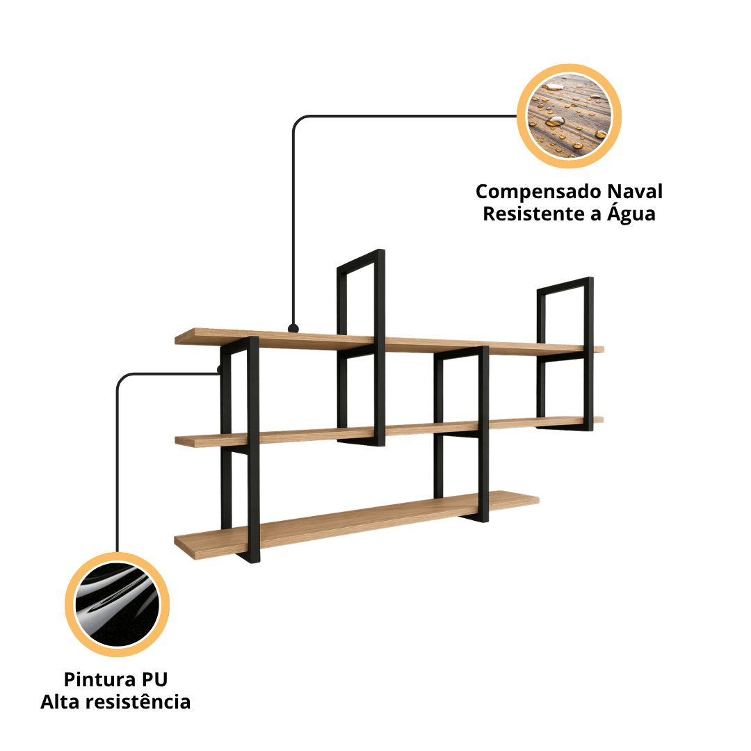 Prateleira industrial parede Barr 120 x 88 x 20 - MetaloArt
